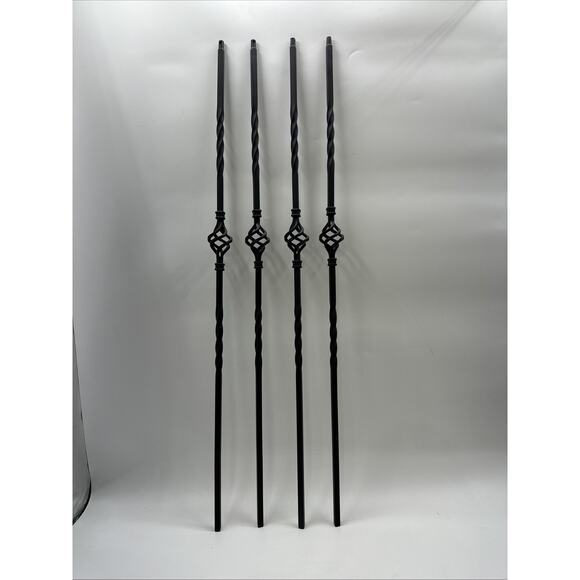 Lot Of 4 Black Wrought Iron Double Twist Basket Pin Top Balusters 44” x 1/2” {C5 - Picture 2 of 16